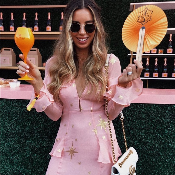 pink dress with gold stars